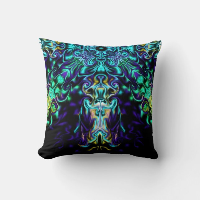 Green Teal Psychedelic Bohemian Mandala     Throw Pillow (Front)