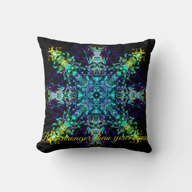 Green Teal Psychedelic Bohemian Mandala   Throw Pillow (Front)