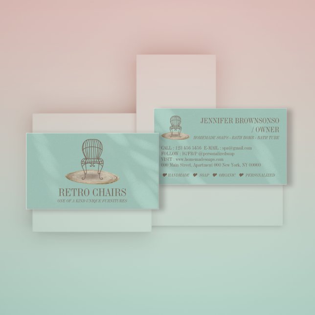 Green Teal Retro Furniture Decor Chair Business Card (Creator Uploaded)