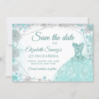 Green Teal Snowflake Mis Quince Save The Date
