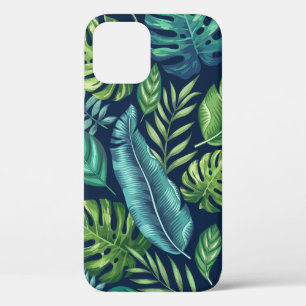 Green & Teal Tropical Palm Banana Monstera Leaves iPhone 12 Case