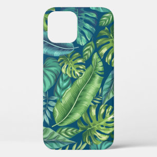 Green & Teal Tropical Palm Banana Monstera Leaves  iPhone 12 Case