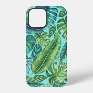 Green & Teal Tropical Palm Banana Monstera Leaves iPhone 12 Case