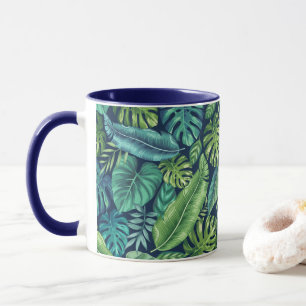 Green & Teal Tropical Palm Banana Monstera Leaves Mug