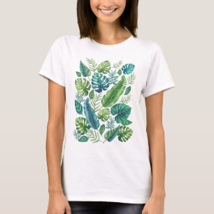Green & Teal Tropical Palm Banana Monstera Leaves  T-Shirt