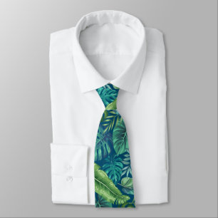 Green & Teal Tropical Palm Banana Monstera Leaves Tie