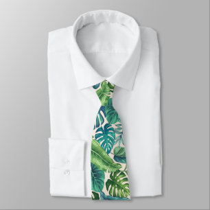 Green & Teal Tropical Palm Banana Monstera Leaves Tie
