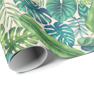 Green & Teal Tropical Palm Banana Monstera Leaves Wrapping Paper