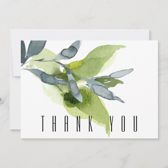 Green & Teal Watercolor Foliage Funeral Thank You (Front)