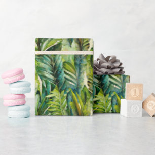 Green & Teal Watercolor Tropical Palm Leaves Wrapping Paper