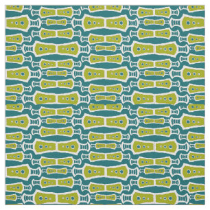 Green Teal White Abstract Tribal Design Fabric