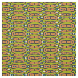 Green Teal White Black Abstract Tribal Design Fabric