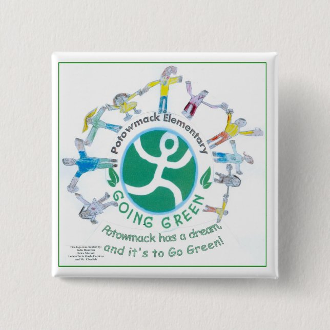green team badge 2 inch square button (Front)