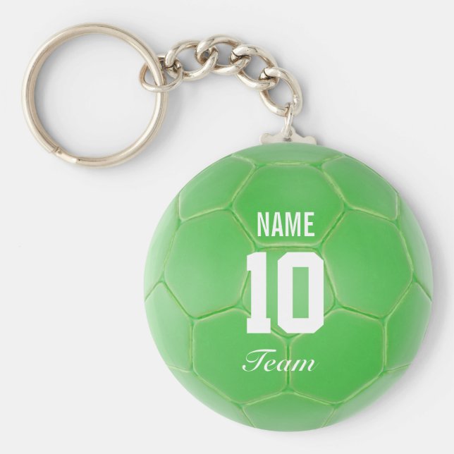 Green Team Soccer Ball Personalized Name Keychain (Front)
