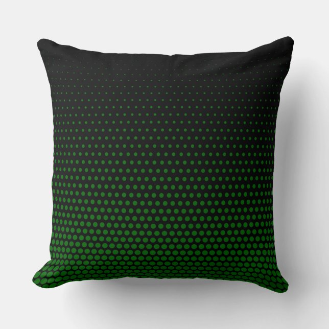 Green Techno Dots Modern Black Throw Pillow (Front)