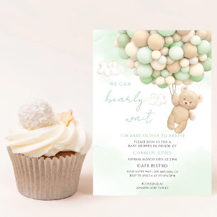 Green Teddy Bear Baby Shower Invitation