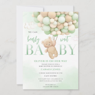 Green Teddy Bear Baby Shower Party Invitation