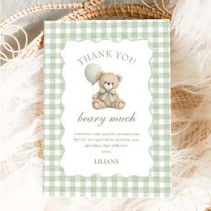 Green Teddy Bear Birthday Thank You Card