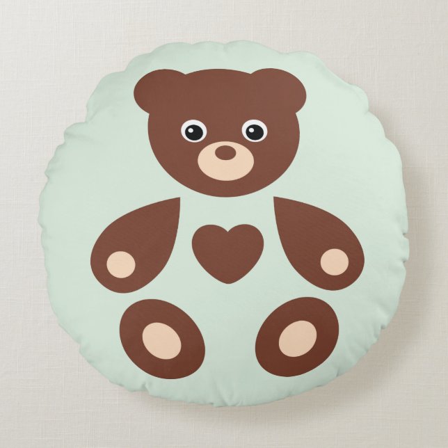 Green Teddy Bear Monogram Baby Pillow (Front)