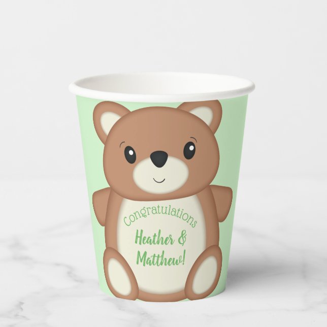 Green Teddy Bear Paper Cups (Front)
