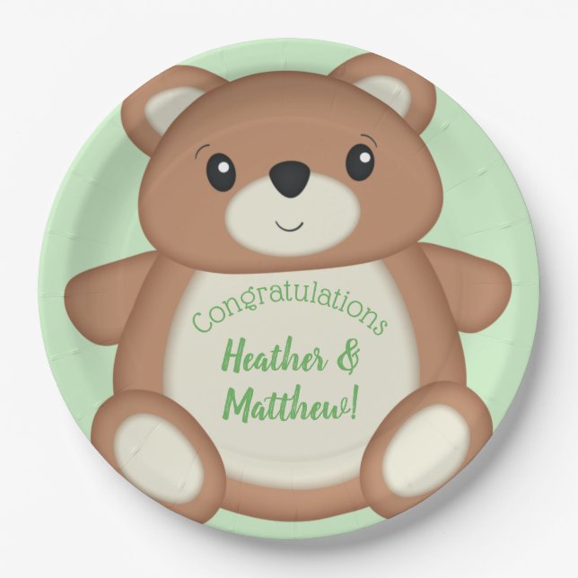 Green Teddy Bear Paper Plate (Front)