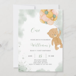 Green Teddy Birthday Invitation