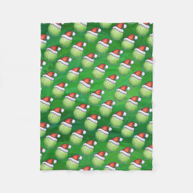 Green Tennis Ball In Santa Hat Pattern Fleece Blanket (Front)