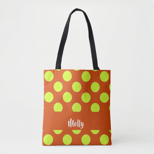 Green tennis ball orange pattern tote bag (Front)