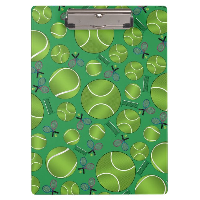 Green tennis balls rackets and nets clipboard (Front)