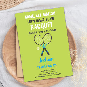 Green Tennis Birthday Invitations