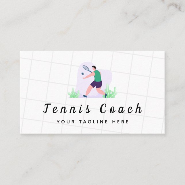 Green Tennis Coach Illustration Professional Sport Business Card (Front)