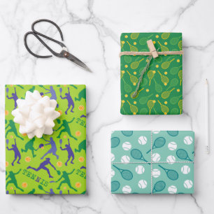 Green tennis motifs on wrapping paper sheets
