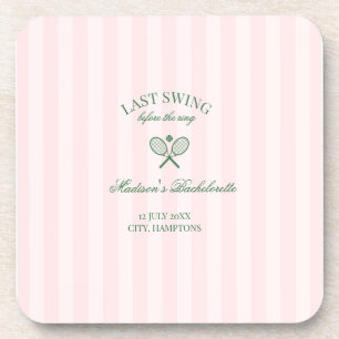 Green Tennis Rackets Pink Striped Bridal Shower  Coaster