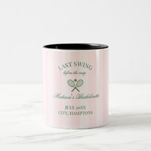 Green Tennis Rackets Pink Striped Bridal Shower  Two-Tone Coffee Mug