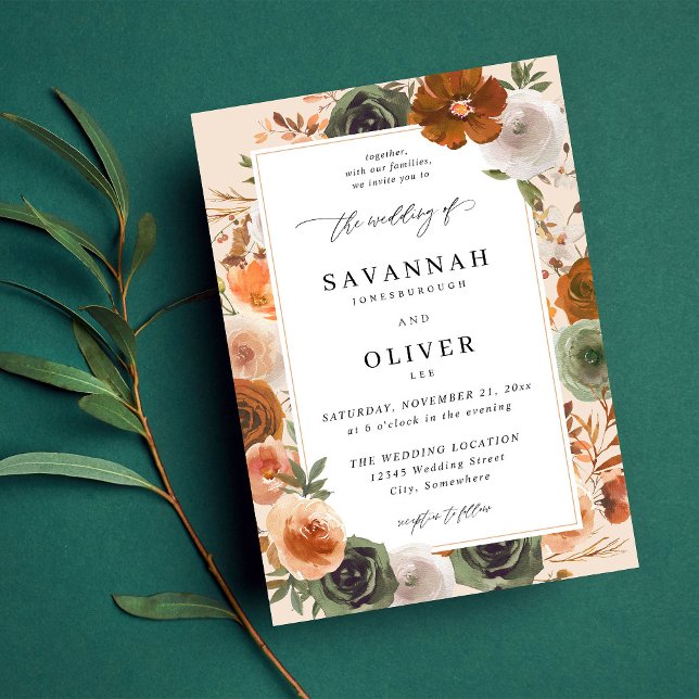 Green & Terra Cotta Floral Wedding S2 VLN - Beige Invitation (Creator Uploaded)