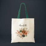 Green & Terra Cotta Floral Wedding Tote Bag<br><div class="desc">Give yourself,  yourself as bride,  and / or your bridesmaids a gift of a tote bag to carry all of their things on your special day.  Personalize with your and your bridesmaids' names.  Made with hand painted,  watercolor Green & Terra Cotta Florals.</div>