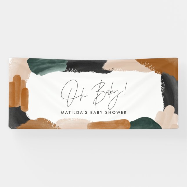 Green terracotta abstract watercolor baby shower b banner (Horizontal)