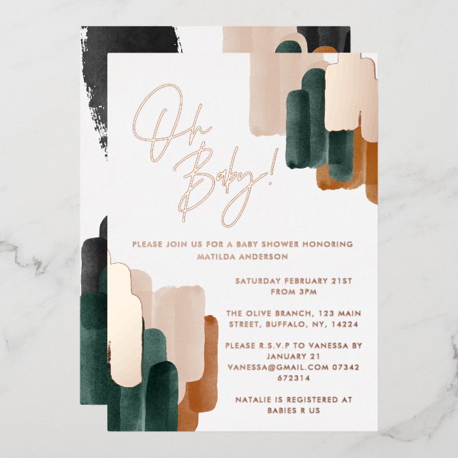 Green terracotta abstract watercolor baby shower i (Front/Back)