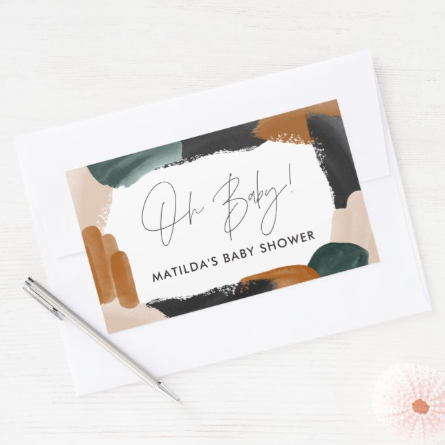 Green terracotta abstract watercolor baby shower sticker (Envelope)