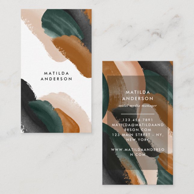 Green terracotta abstract watercolor modern unique business card (Front/Back)