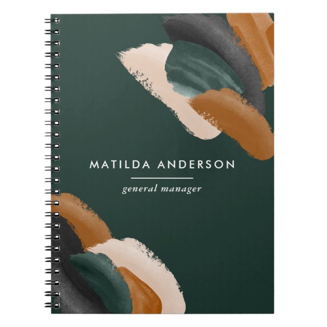 Green terracotta abstract watercolor modern unique notebook (Front)