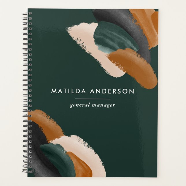 Green terracotta abstract watercolor modern unique planner (Front)