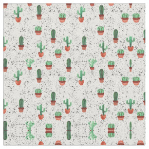 Green Terracotta Cactus Pots Splatter Pattern Fabric