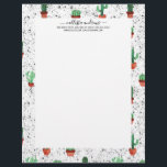 Green Terracotta Cactus Pots Splatter Pattern Letterhead<br><div class="desc">This modern, cute, and artsy pattern is perfect for the summer season. It features a hand-painted watercolor green, terracotta orange, black, and white potted cactus succulent pattern. It's artistic, trendy, cool, and unique. ***IMPORTANT DESIGN NOTE: For any custom design request such as matching product requests, colour changes, placement changes, or...</div>