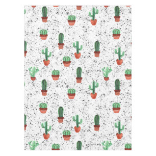 Green Terracotta Cactus Pots Splatter Pattern Tablecloth