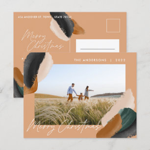 Green terracotta modern minimal watercolor photo holiday postcard