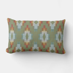 Green Terracotta Red Brown Blue Grey Tribal Art Lumbar Pillow