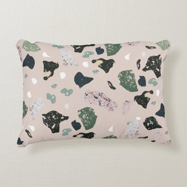 Green Terrazzo Pattern Accent Pillow (Front)