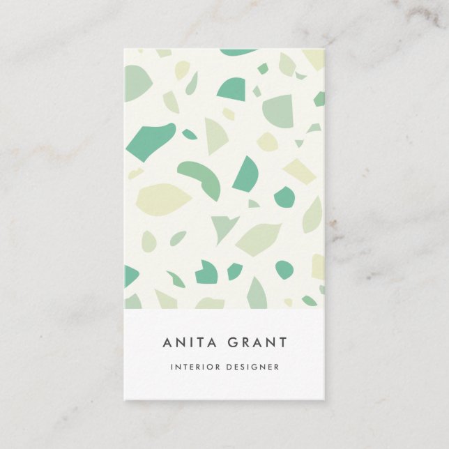 Green terrazzo pattern business card (Front)