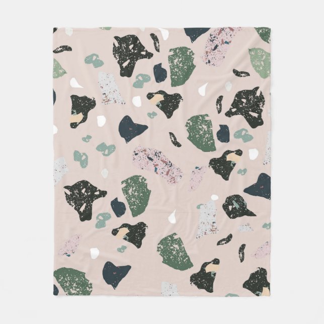 Green Terrazzo Pattern Fleece Blanket (Front)